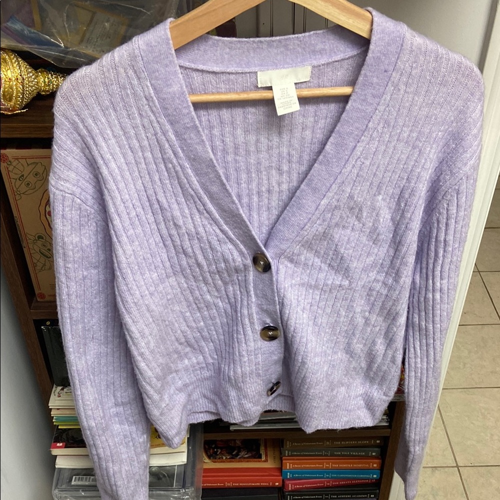 H&M Lavender Lilac Ribbed Cardigan Sweater